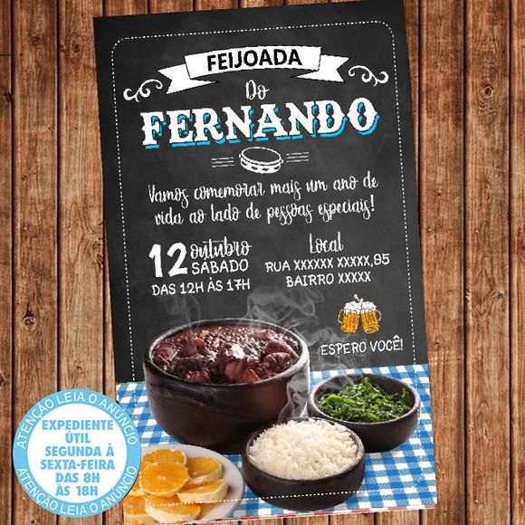 Convite Feijoada Aniversário Festa Azul Digital