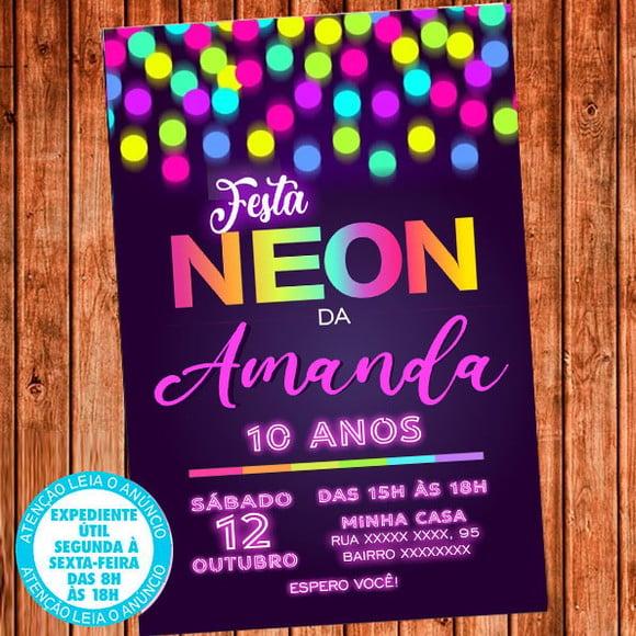 Convite Festa Neon Aniversário Neon Digital