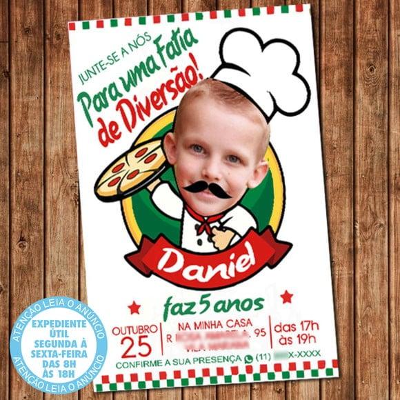 Convite Festa Pizza Pizzaria Aniversário Menino com Foto