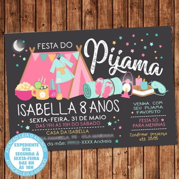 Convite Festa do Pijama Spa Aniversário Digital
