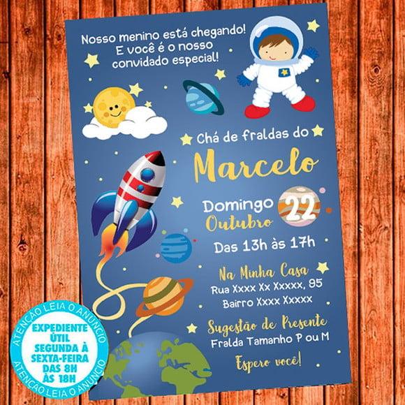 Convite Chá De Fraldas Astronauta Digital