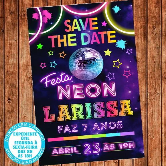 Convite Festa Neon Aniversário Save The Date Digital