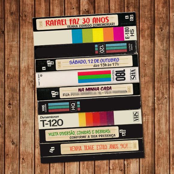 Convite Anos 80 90 Aniversário - VHS Fita Cassete Digital