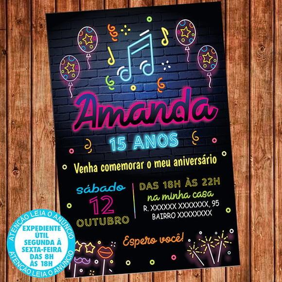 Convite Festa Neon Aniversário Neon Digital