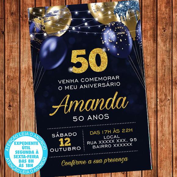 Convite Azul e Dourado Balões Festa Aniversário Virtual 2
