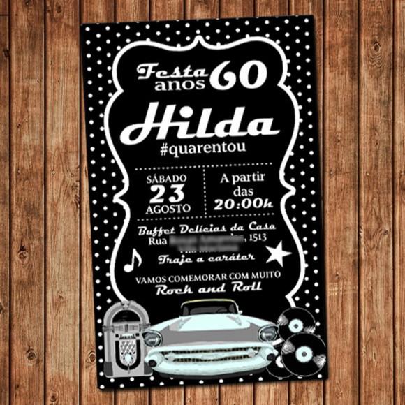 Convite Vintage Festa Anos 70 Aniversário Anos 60 Digital