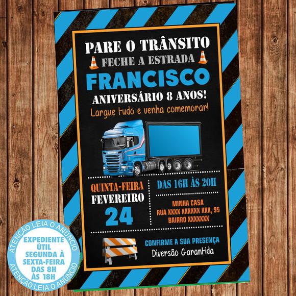 Convite Aniversário Caminhão Scania Azul Digital