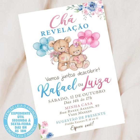 Convite Chá Revelação Ursinhos Digital