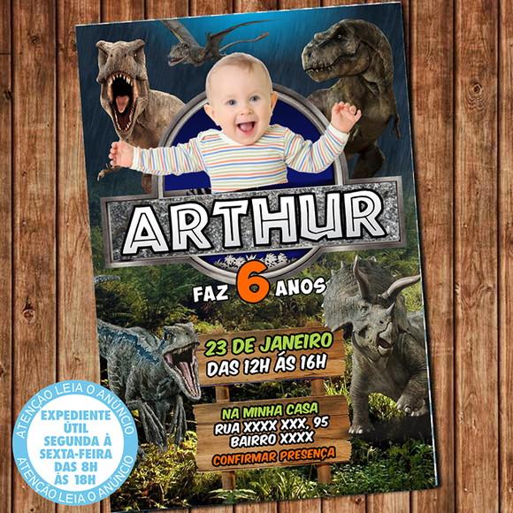 Convite Dinossauro Festa Aniversário com Foto Digital