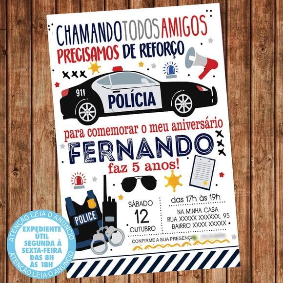Convite Polícia Aniversário Festa Polícia Digital