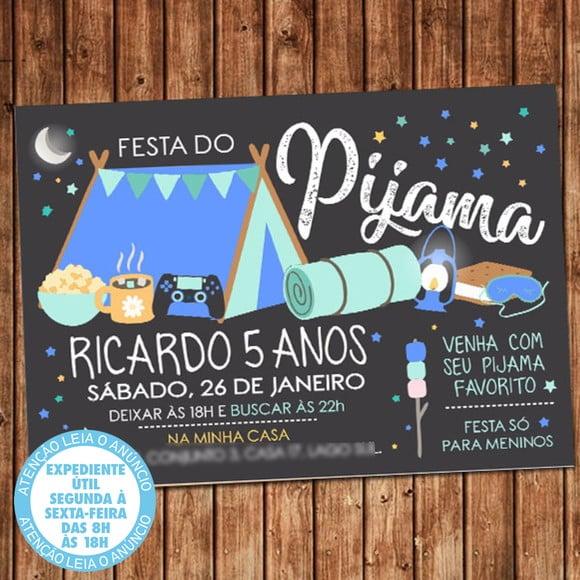 Convite Festa do Pijama Digital Menino Video Game