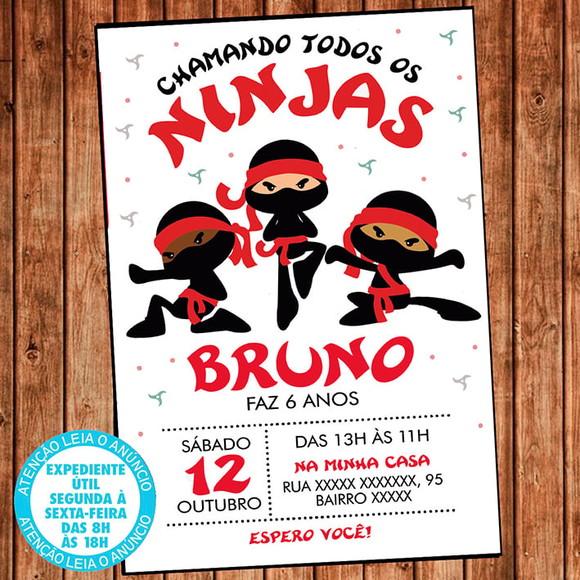 Convite Ninjas Aniversário Ninja Festa Digital