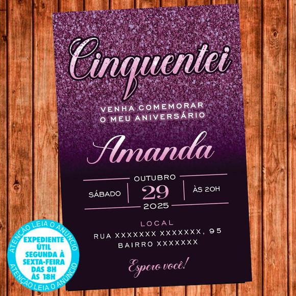 Convite 50 Anos Aniversário Cinquentei Roxo Digital