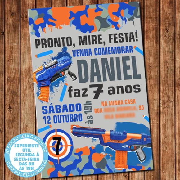 Convite Nerf Aniversário Nerf Festa Digital