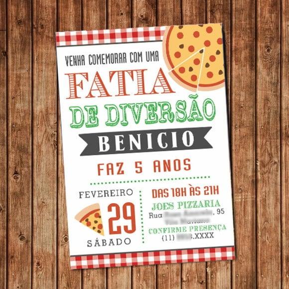 Convite Festa Pizza Aniversário Pizzaria Digital