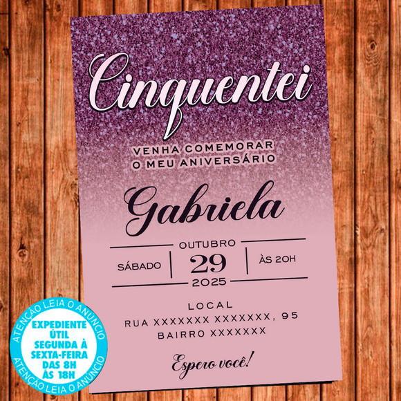 Convite 50 Anos Aniversário Cinquentei Rosê Roxo Digital