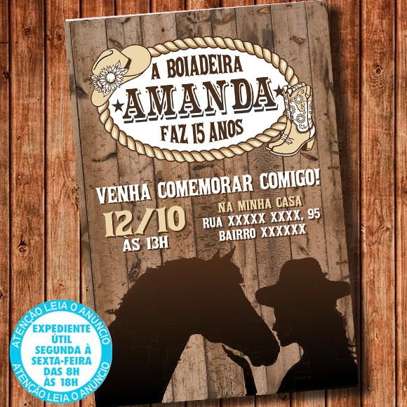 Convite Boiadeira Festa Aniversário Cavalo Digital