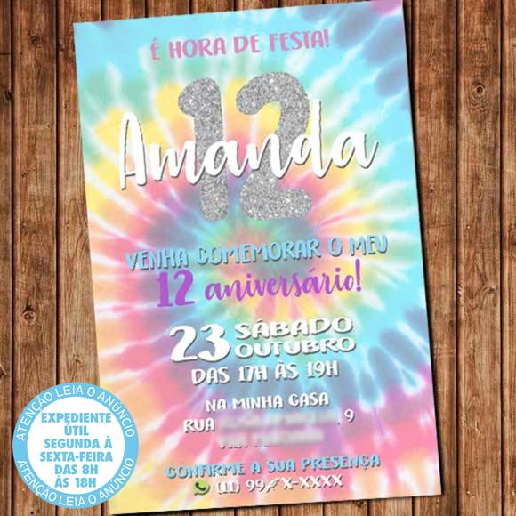 Convite Tie Dye Aniversário Digital