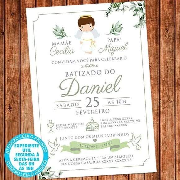 Convite Batizado Anjo Menino Batismo Verde Digital