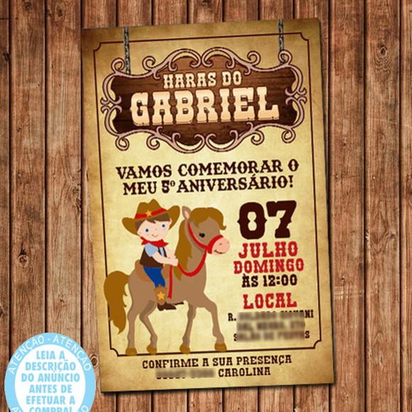 Convite Cavalo Cowboy Aniversário Festa Digital
