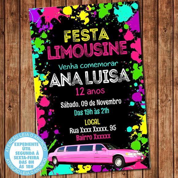 Convite Limousine Rosa Aniversário Festa Digital