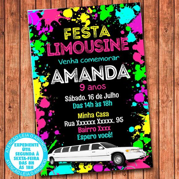 Convite Limousine Branca Aniversário Festa Digital
