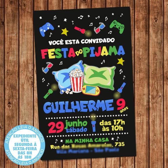 Convite Festa do Pijama Video Game Aniversário Digital
