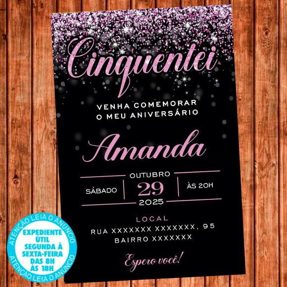 Convite 50 Anos Aniversário Cinquentei Rosa e Preto Digital