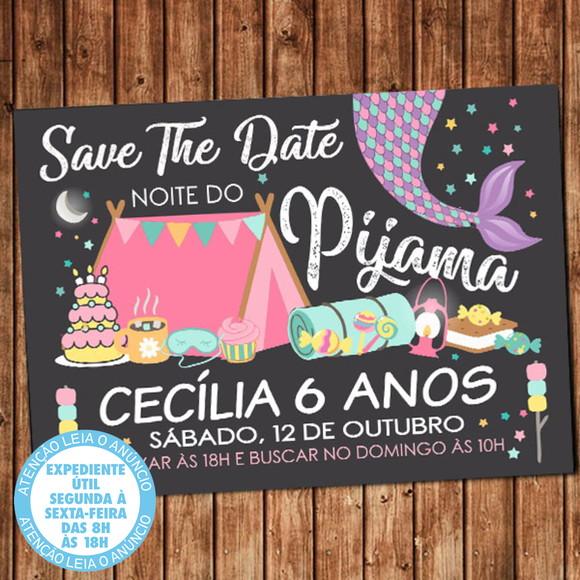 Convite Festa do Pijama Sereia Save The Date Festa Digital