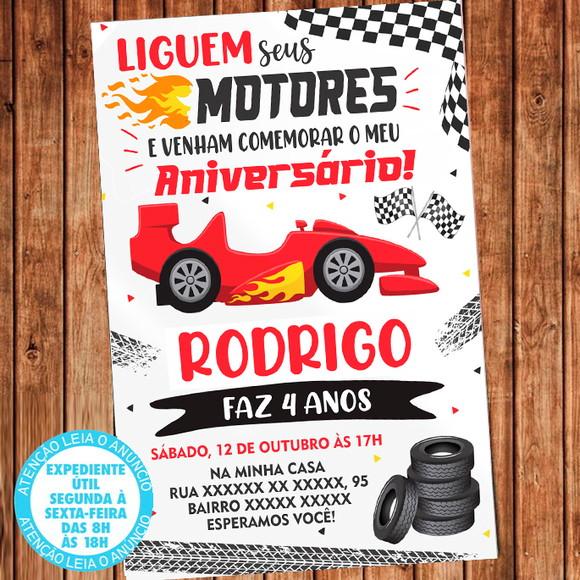 Convite Corrida Aniversário Carros Festa Digital