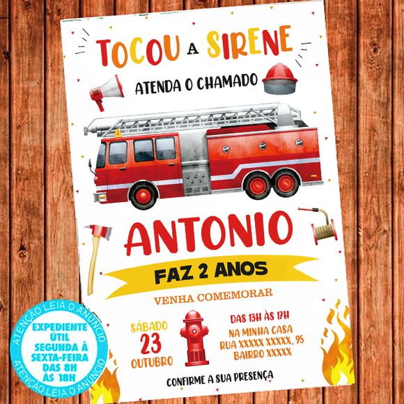 Convite Bombeiro Aniversário Bombeiro Festa Digital