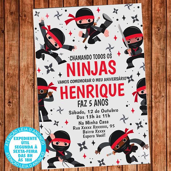 Convite Ninjas Aniversário Ninja Festa Digital