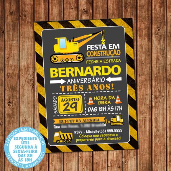 Convite Construção Aniversário Festa Digital