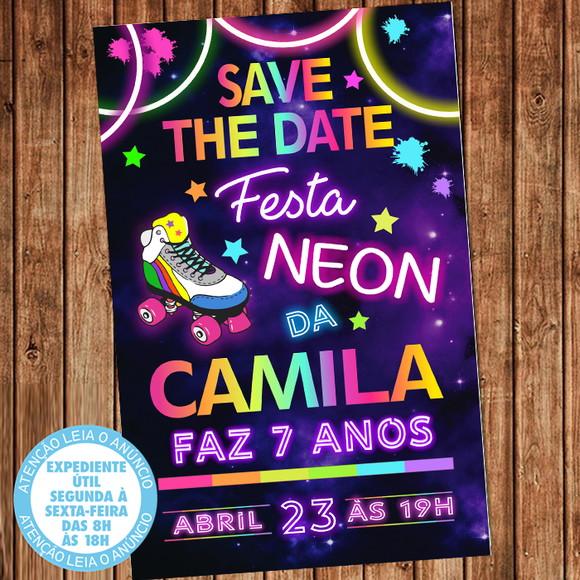 Convite Festa Neon Aniversário Save the Date Digital