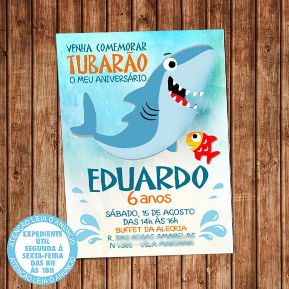 Convite Tubarão Festa Aniversário Digital