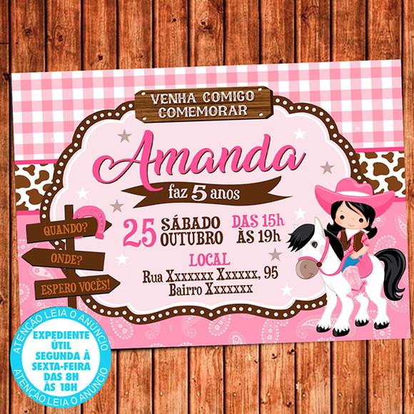 Convite Cavalo Cowgirl Aniversário Menina Festa Digital
