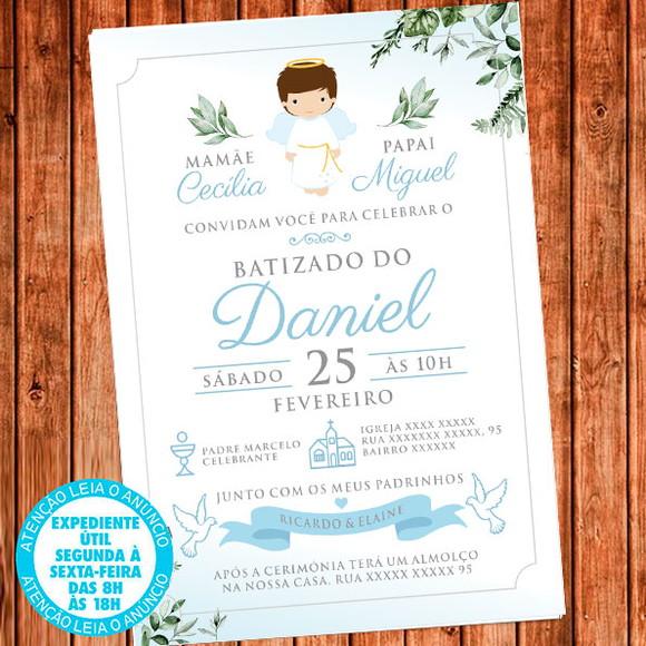 Convite Batizado Anjo Menino Batismo Azul Digital