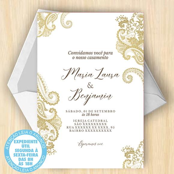 Convite Casamento Branco e Dourado Digital 19