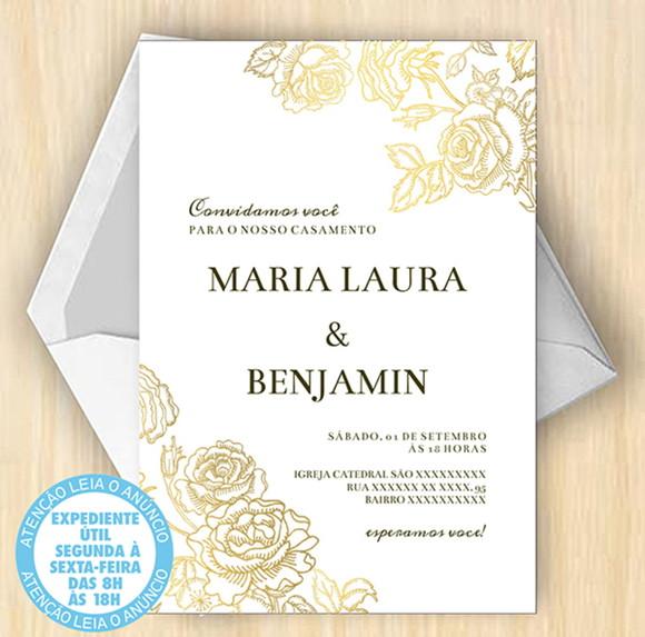 Convite Casamento Branco e Dourado Digital 35