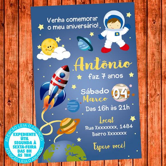 Convite Astronauta Foguete Aniversário Festa Digital