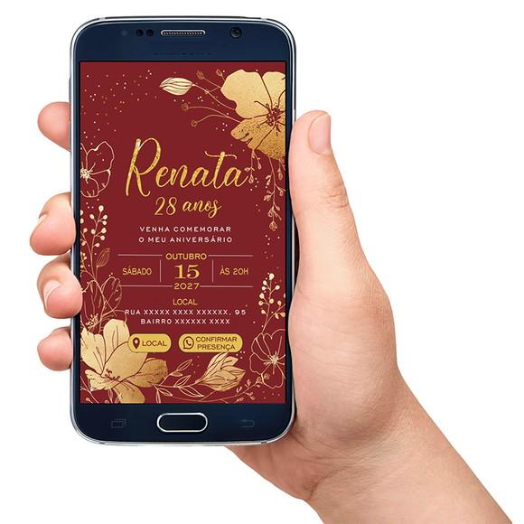 Convite Interativo Digital Aniversário Vermelho Dourado