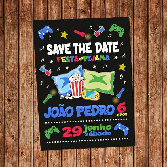 Convite Save The Date Festa do Pijama Video Game Digital