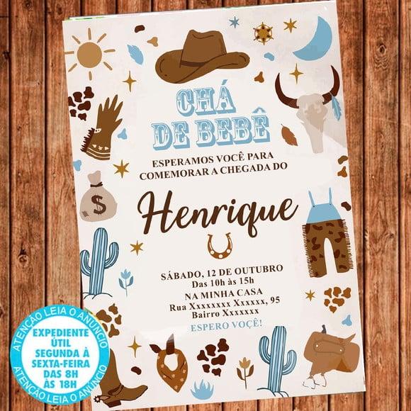 Convite Chá de Bebê Cowboy Cavalo Festa Digital