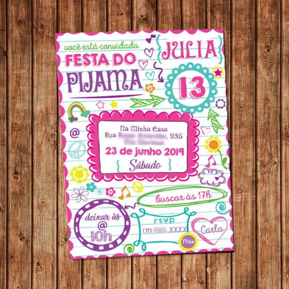 Convite Festa do Pijama Aniversário Menina Digital