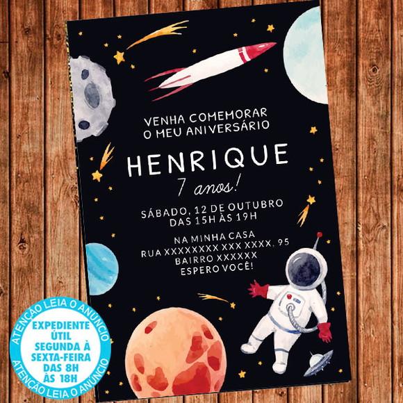 Convite Astronauta Aniversário Festa Digital