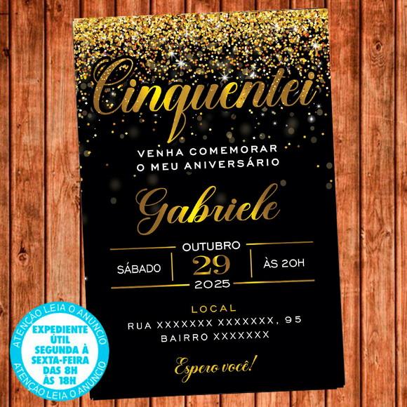 Convite 50 Anos Aniversário Cinquentei Dourado Digital