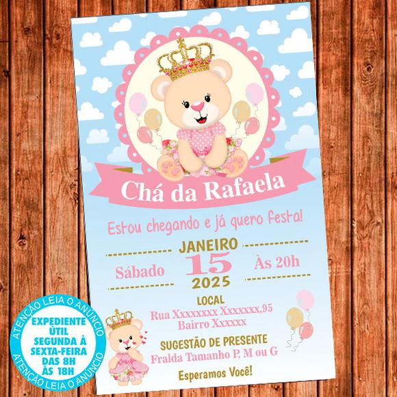Convite Chá De Bebê Ursinha Príncesa Digital Chá De Fraldas