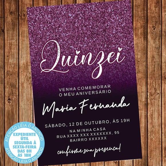 Convite 15 Anos Aniversário Festa Quinzei Roxo Digital