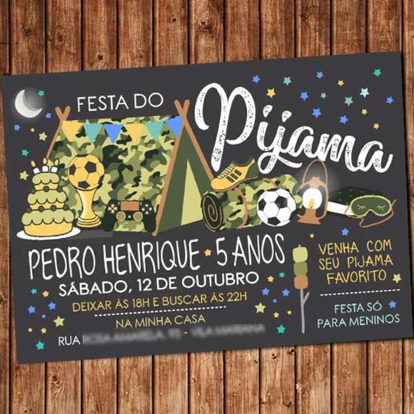 Convite Festa do Pijama Futebol Aniversário Digital