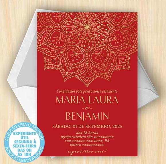 Convite Casamento Vermelho e Dourado Digital 44